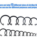 Ultra Tough Internal Circlips Snap Ring Assortment Kit, 300 Pcs, 15 Metric Sizes, Black Alloy Steel, Heat Treated