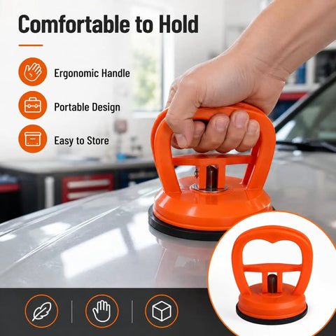2026 Upgraded Car Dent Repair Kit, 3 Pack Dent Puller Set, Beefed Up Heavy Duty Paintless Dent Removal Tools For Your Car Body, Glass Lifting, Tile Pulling, Sheet Metal And Moving Objects, orange suction puller in hand