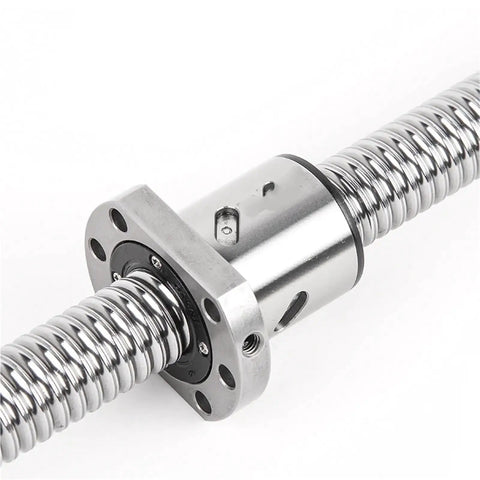 End Machined Ballscrew With Single Ballnut For CNC And 3D Printer Linear Motion, ultra smooth steel close-up detail view