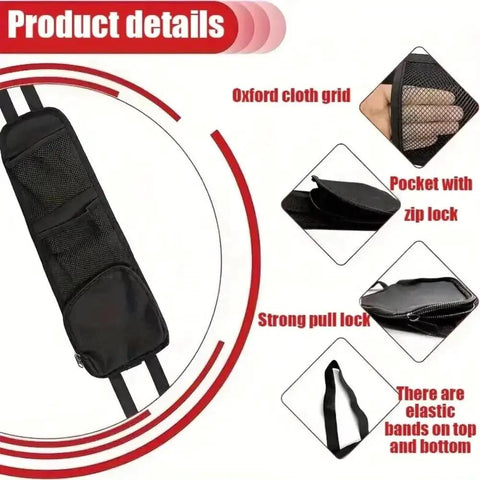 Game Changer Car Seat Side Organizer For Tesla Cybertruck With Dual Mesh Slots And A Secure Zipper Pocket showing back pocket and strong pull lock.