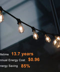 Outdoor string of Vintage Edison Style LED Bulbs 12 Pack For Retro Vibes, 8W ST58 Dimmable, glowing warmly at night