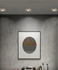 Nine Pack Slim Led Recessed Lighting Trims With Slick Smooth Dimming And Quick Adjust Color Temp illuminating a modern room.