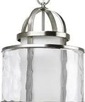 Bay Court One Light Foyer Pendant In Brushed Nickel With Antique Nautical Design, Clear Etched Opal Shade, Cool Coastal Farmhouse Vibe