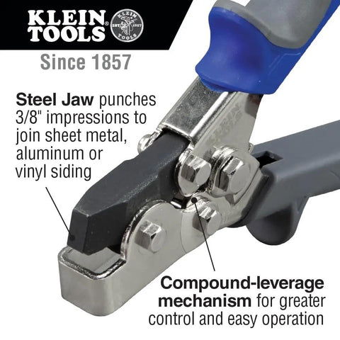 Punch Set Snap Lock Handy Tool For Sheet Metal, Vinyl And Aluminum Siding with 3/8-inch impressions and compound lever mechanism