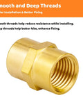 3 Pack Half Inch Brass Coupler Set Half Inch NPT Female To Female Hex Nipple Air Hose Fittings on smooth threads background