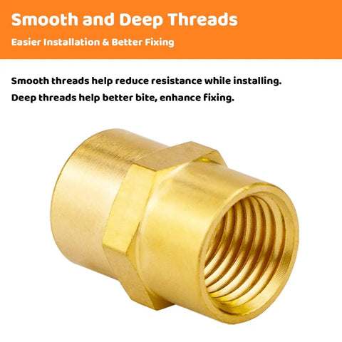 3 Pack Half Inch Brass Coupler Set Half Inch NPT Female To Female Hex Nipple Air Hose Fittings on smooth threads background