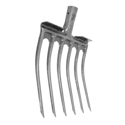 Heavy Duty Steel Fork Head For Soil Turning And Loosening with six sharp tines for gardening and digging, durable farm work tool.