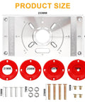 Rock Solid Workhorse Aluminum Router Table Insert Flip Plate With Four Bold Red Center Rings And Precision Mounting Kit For Tight Woodworking Bench Setup, 233x120mm, detailed view.
