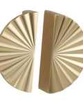 Two pieces of a Six Pack Brushed Gold Half Moon Cabinet Pulls 2.5 Inch Center Spacing displaying fan-shaped design