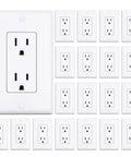 Decorator Receptacle Outlet With Wall Plate 15 Amp 125 Volt Non Tamper Resistant Electrical Outlet Self Grounding UL Listed White Pack Of 20 A Solid Upgrade For Homes And Offices shown in bulk