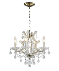 Four Light Maria Therese K9 Crystal Chandelier With Antique Brass Finish, Modern Glam Pendant Light, 17x17, Adjustable Chain