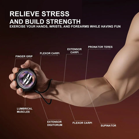 Curaball Hand Exerciser With Gyroscopic Resistance Counter And LED Display Auto Start Wrist Trainer For Arms Fingers And Forearms Torque Ball Grip Strength Tool For Home Or Gym used on forearm