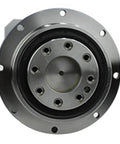 Front view of Beefy Flange Output Planetary Gear Reducer With 5 Arcmin 2 Stage Setup 20 To 1 Up To 100 To 1 Ratio For Nema 34 Stepper Motor Input Shaft Half Inch Twelve Point Seven Millimeters Heavy Duty Gearbox