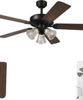 52 Inch Indoor Ceiling Fan With Light And Remote Control Reversible Walnut And Maple Blades Dope Copper Motor 110V ETL Listed
