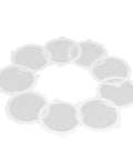 Sanpyl 50Pcs Shower Drain Hair Catcher Fiberglass Dense Mesh showing 10 circular meshes for hair catching.