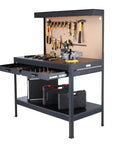 Heavy Duty Steel Workbench with Pegboard Drawers Light and Power Outlets 48 x 25 Inch Garage Workshop Table 220 lb Capacity