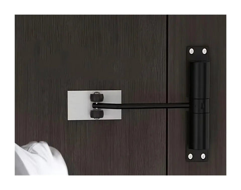 Easy Install Adjustable Automatic Door Closer For Interior Doors on dark wood door, black hardware visible