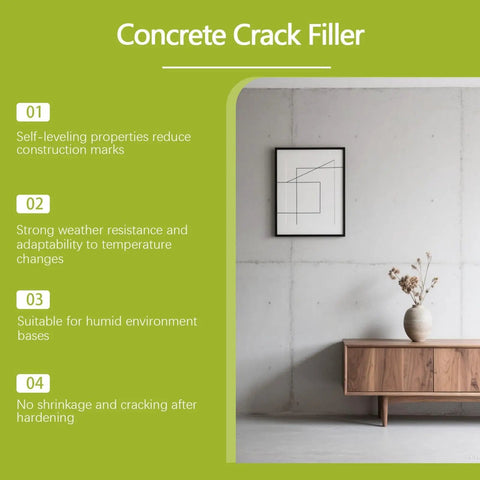 Rock Solid Concrete Crack Filler Fast Setting Blend Repairs Floor Cracks With A Flexible Waterproof Seal That Shuts Down Expansion Issues On Driveways And Basements Smooth Sailing DIY Fix on a wall with a decorative plant.