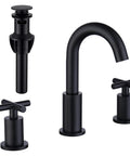 Matte Black 8 Inch Widespread Bathroom Faucet With Two Handles 3 Hole Sink Faucet With Valve And Pop Up Drain Brass