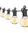 Close-up of G40 LED bulbs on 100 Ft Outdoor String Lights with 100 plus 2 G40 LED Bulbs Shatterproof IP65 Waterproof Dimmable