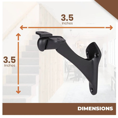 Heavy Duty Metal Handrail Brackets Set of 8 Cast Iron Stair Railing Brackets for Indoor and Outdoor Use Black Powder Coat Banister Supports With Angle Adjustable Mounting Hardware Included, bracket with dimensions 3.5 inches by 3.5 inches