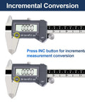 6 Inch Digital Caliper With Absolute Precision, Pro Grade, IP67 Waterproof And Oil Resistant, showing incremental conversion
