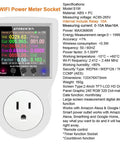 WiFi Watt Meter With Plug In US Socket Real Time Electricity Usage And Bill Stats Temperature Control Backlit 2.4 Inch Color Display Overload Protection Voltage And Current Tester Energy Monitor Timer Tuya Smart Life App Compatible, white plastic