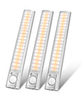 Three-pack of Under Cabinet Lighting 80 LED Closet Light With Motion Sensor USB Rechargeable Dimmable Night Light Bar Stick On