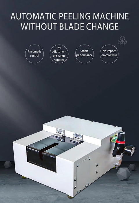 Heavy Duty Pneumatic Wire Stripping Machine With Foot Switch For Scrap Electrical Recycling Strip 2.5 To 35 Mm² Cable No Blade Change Needed, viewed from the side.