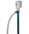 Rock Solid Electric Drum Pump 115 Volt 4 Horsepower Chemical Fluid Transfer Workhorse For Barrels And Containers with hose attachment.