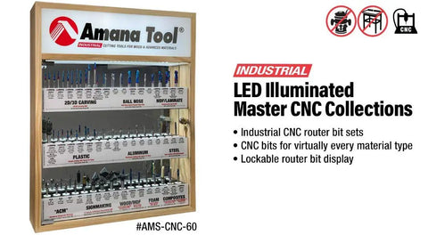 Top Shelf Metric Cnc Router Bit Collection Featuring Rock Solid Carbide Cutters And Knockout Wooden Display Case With Glow Led Mirror Inside For Serious Woodworkers Ready To Dominate Their Next Project - Industrial CNC router bit set display with LED illumination.