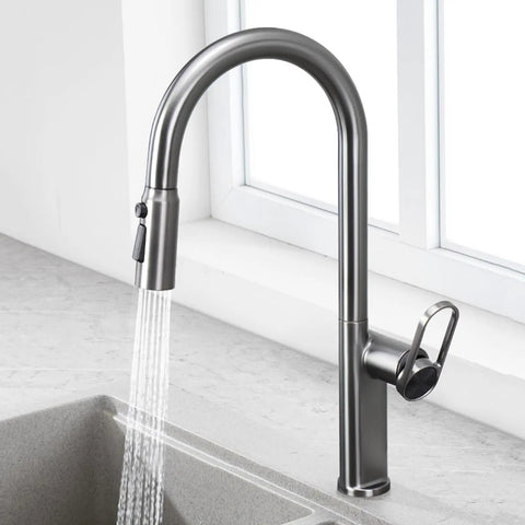 TXGJWRA Green Pull-Faucet with 360-Degree Swivel Spray Head, Single Hole Sink Mixer, Modern Kitchen Tap in a sleek design.