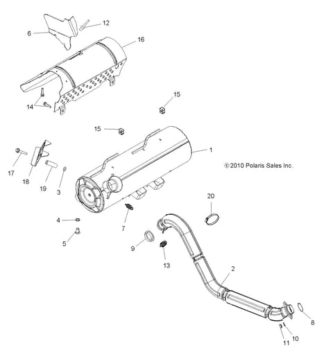 Diagram showing Single Exhaust Pipe Assembly For ATV And UTV Vehicles OEM Part 1261551 Replacement for schematic location 2.