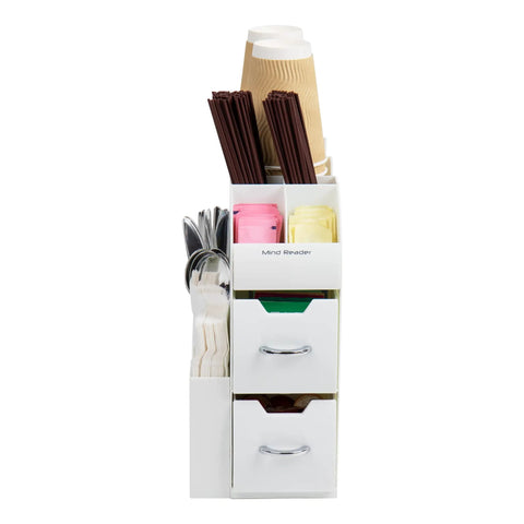 Cup and Condiment Station for Coffee Bar and Kitchen Go To Space Saving Countertop Organizer with Stirrer compartments visible