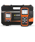 Pro Grade OBD2 Code Reader And Diag Tool With TPMS Learn Tool For Cars Trucks Vans Straight Plug In Scan Wrench with case and screen view.