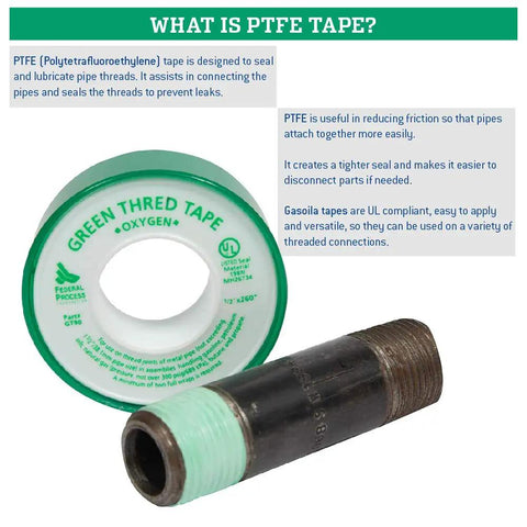 Kickass High Density PTFE Thread Seal Tape For Oxygen Lines And Plumbing Pipes half inch by 260 inch on a pipe, showcasing tape application.
