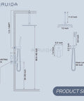 Diagram of 12 Inch Ceiling Shower System Brushed Nickel With Ultra Thin Square Rain Head And Handheld, SUS304 Stainless Steel Construction