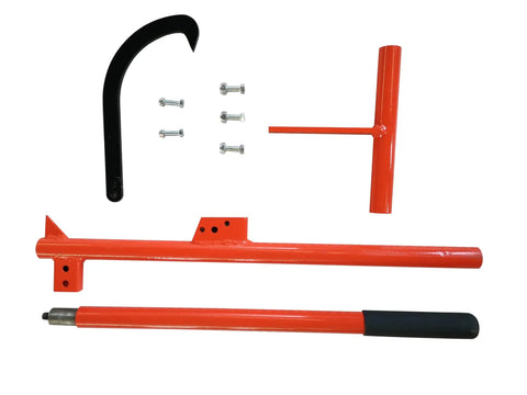 51 Inch Timberjack Log Lifter With Adjustable Cant Hook Roller Heavy Duty Steel Log Jack disassembled view with parts visible