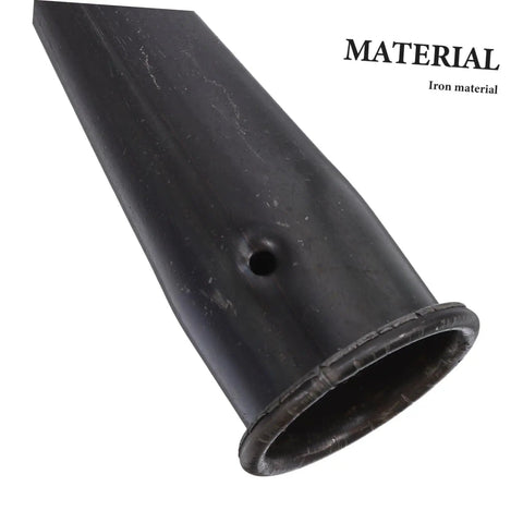 Close-up of a steel tapered sleeve handle connector for garden hoe and rake, heavy duty metal bushing repair kit for wood handles.