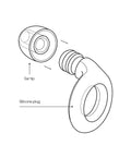 Chill Quiet Ear Plugs For Noise Reduction With Ultra Soft Silicone Comfort Reusable Sleep Protection Eight Tip Sizes XS S M L 24dB SNR 14 NRR Noise Cancelling In Black Plus Four Color Options diagram showing ear tip and silicone plug components.
