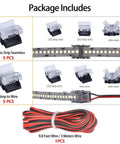 High Density LED Strip Connector Kit with 12mm 2 Pin SMD and COB light strips, connectors, and 9.8 ft of 20AWG cable, no soldering needed.