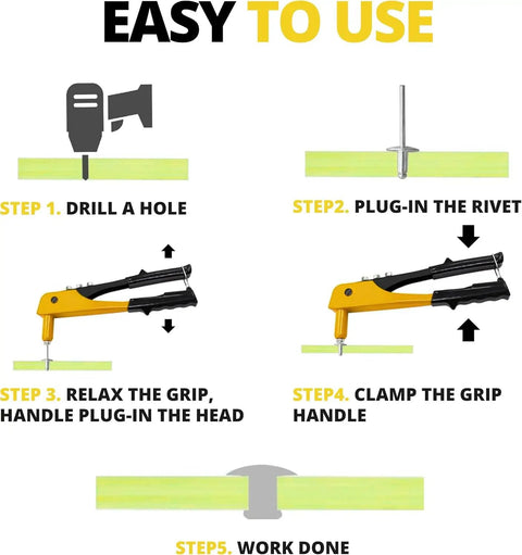 Step-by-step guide for using Black Aluminum Pop Rivets Kit 100 Pack 3/16 by 1 Inch Closed End Rivets with Large Head