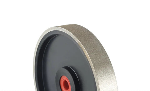 Side view of 6 Inch CBN Grinding Wheel With Adjustable Bore And Auto Adapter Fitting 3/4, 5/8, 1/2 Inch, 800 Grit, 1 Inch Wide Plastic Body
