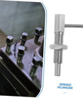 Heavy Duty Stainless Steel L Shaped Lock Pin With Secure Indexing Plunger For Cabinets Appliances And Automotive Hardware No Sweat Setup Smooth Grip Daily Use against machinery background.