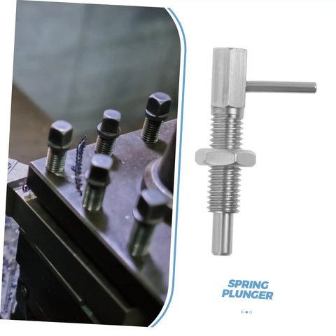 Heavy Duty Stainless Steel L Shaped Lock Pin With Secure Indexing Plunger For Cabinets Appliances And Automotive Hardware No Sweat Setup Smooth Grip Daily Use against machinery background.