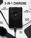 Solid Pick 20W Magnetic Power Bank With Built In Cables 10000mAh Fast Charging Battery MagSafe Compatible showing 5-in-1 charging features.