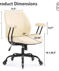 Ergonomic Home Office Desk Chair With Lumbar Support, Height Adjustable, rolling rubber casters, cream leather dimensions