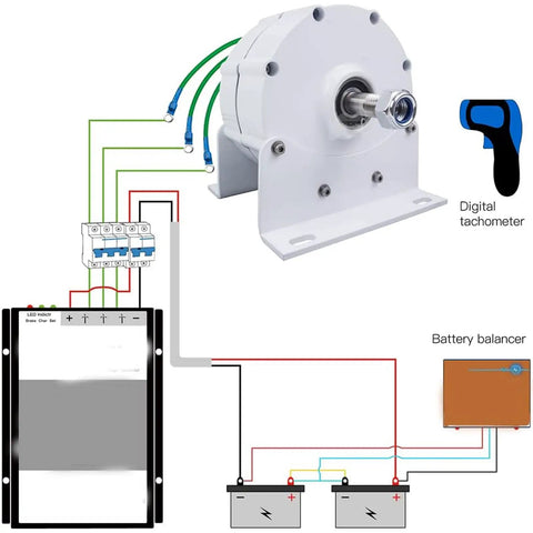 Image of Top Shelf 1200 Watt Permanent Magnet Motor featuring three phase wiring and connections for battery balancer.