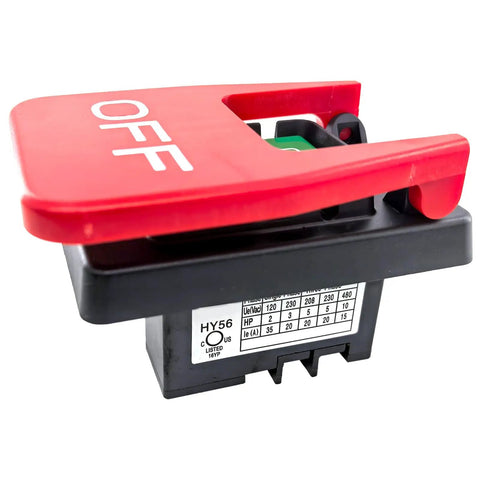 Dual Voltage Emergency Stop Switch For Woodworking And Industrial Machinery, 120 Volt And 230 Volt, Red Paddle Button