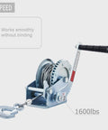 Heavy Duty 1600 Lb Boat Winch With 32 Ft Cable Manual Crank Two Way Ratchet Load Assist Beefy Corrosion Resistant Tow Winch